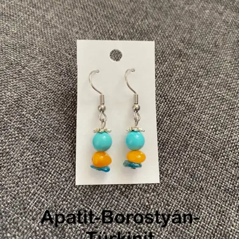 Apatit-Borostyán-Türkinit fülbevaló